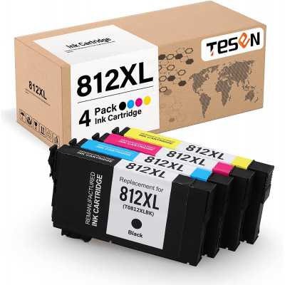 TESEN Remanufactured 812XL T812XL Ink Cartridge Replacement 4 Packs